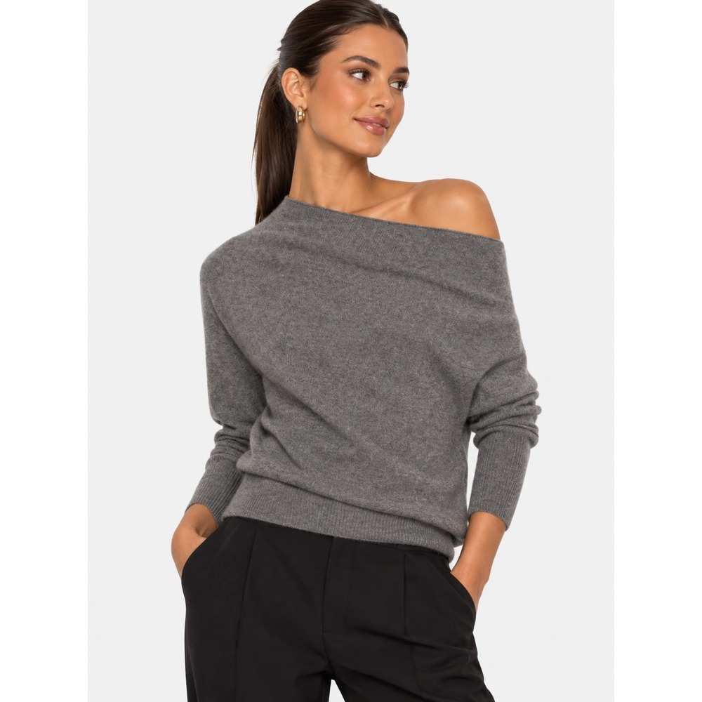 Brochu Walker Taupe 100% Cashmere Boat Neck Pullover Sweater S
